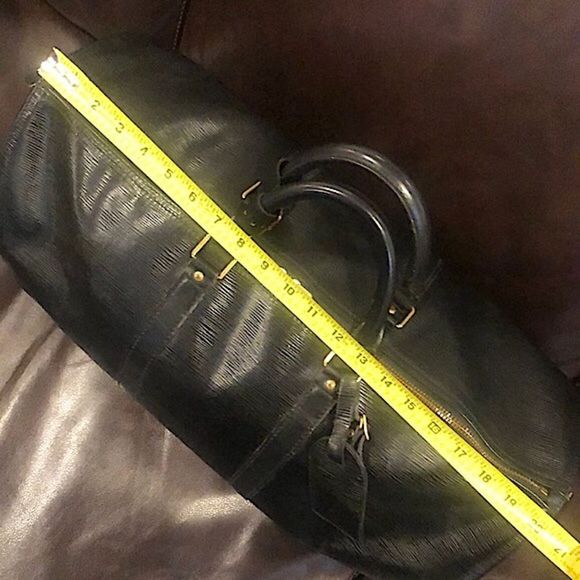 LOUIS VUITTON LV 50 Black Epi KeepAll Boston Weekend Travel Bag Duffle VI8911 - Picture 11 of 17